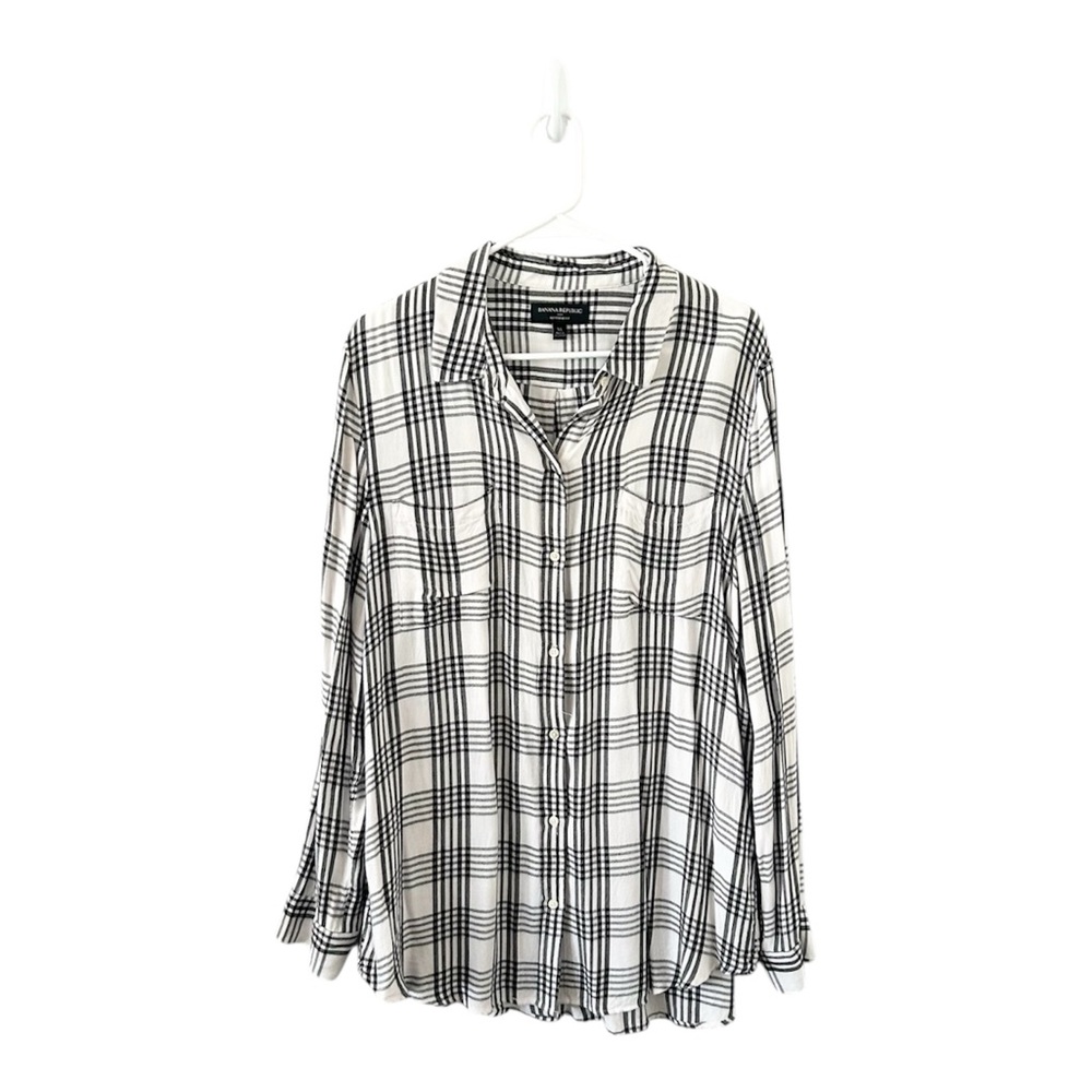 Banana Republic‎ Black and White Plaid Button Down Top Size XL